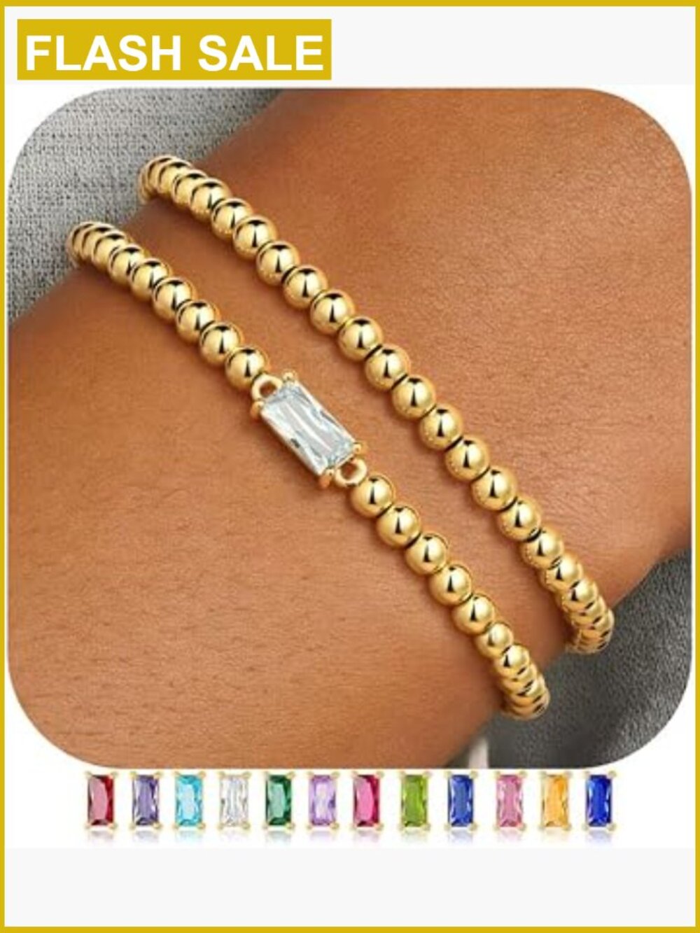 Gold-Plated Birthstone Stretch Bracelet, Dainty Beaded Jewelry